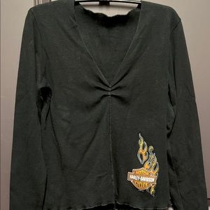 HD Harley Davidson Flames - New Zealand Black Long Sleeve T-Shirt